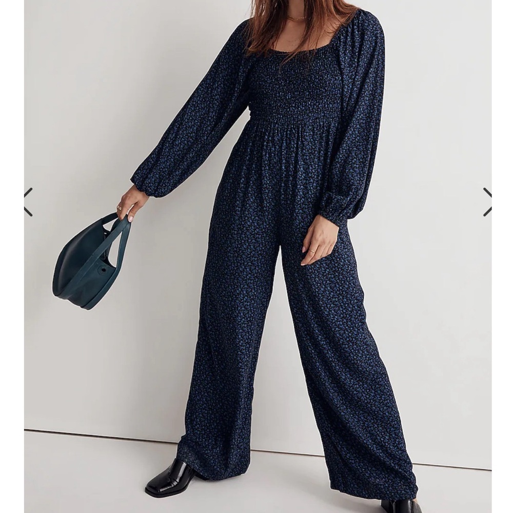 Madewell Navy Floral Square-Neck Jumpsuit